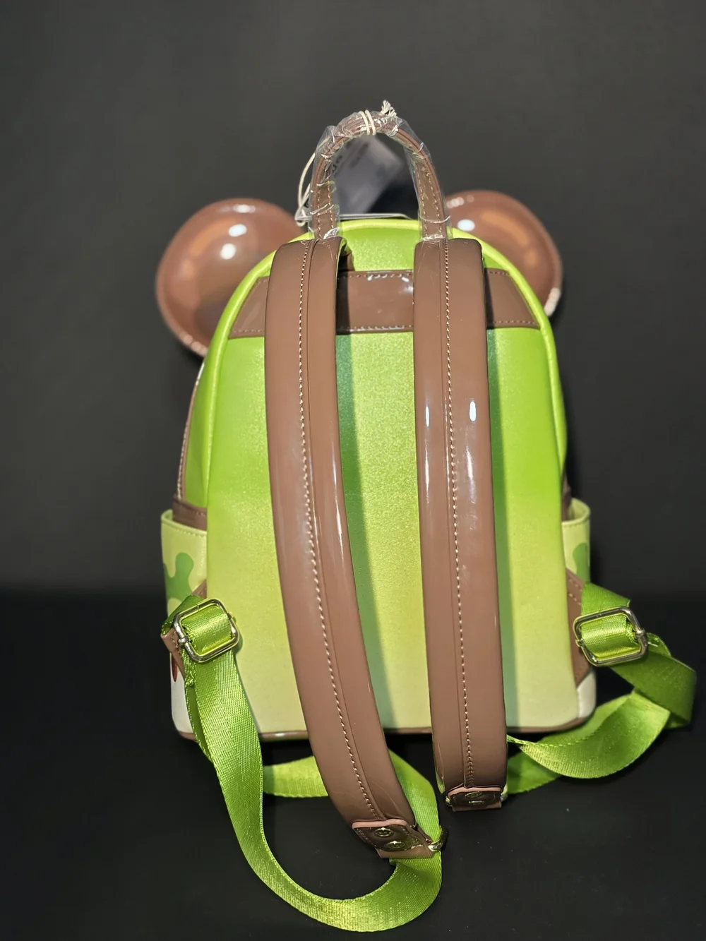Loungefly Green Mickey Bubble Tea Kids Mini Backpack with Brown Ears